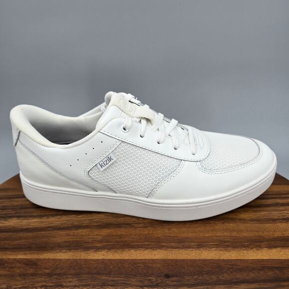 Kizik Oslo Shoes Mens 8.5 D White Leather Mesh Slip On Lace Up Athletic Sneakers - Picture 1 of 8